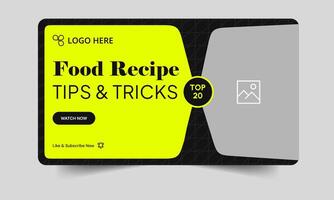 Delicious food recipe pro tips and tricks thumbnail banner design, daily food review thumbnail cover banner design, editable eps 10 file format vector