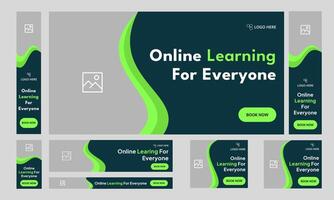 Everyday online learning web set banner design for social media post, learning tips and tricks web bundle banner design, fully customizable eps 10 file format vector