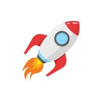 Rocket launch icon in flat style. Space ship illustration on isolated background. Spaceship sign business concept. vector
