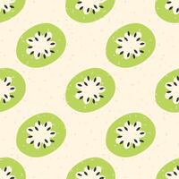 Seamless seamless pattern with retro style textured kiwi slices. Perfect print for card, label, textile, fabric, paper. Hand drawn illustration. vector