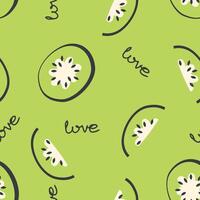 Romantic seamless pattern with kiwi slices. Perfect template for banner, cover, background, card, sale. Hand drawn illustration. vector