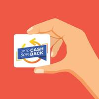 Cashback in hand icon in flat style. Money back label illustration on isolated background. Cash back poster sign business concept. vector