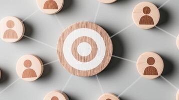 A strategic network featuring a target at the center, symbolizing connections and focus in team collaboration and planning. photo