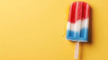 A colorful popsicle featuring red, white, and blue layers, perfect for summer treats. Enjoy a refreshing taste on a sunny day. photo