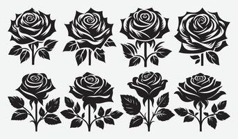 Rose Silhouette Line Art Set for Unique Logo Design Projects vector