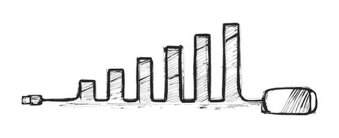 A hand drawn illustration depicting a mouse that creates an ascending graph from left to right vector