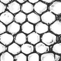 A grungy, hand-drawn honeycomb pattern in black and white, seamless pattern vector