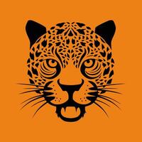 Illustration of a leopard face with orange background, showing feline power and beauty vector