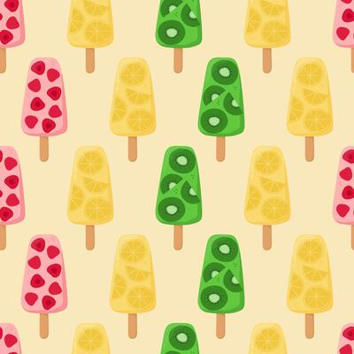 Fruit ice cream seamless pattern. Background for poster, print, cards, wrapping paper, clothes decoration and ice cream shop