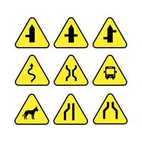 Road junction, condition, situation, and bus stop warning sign. vector