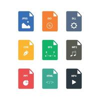 Icon of jpeg, iso, dll, cdr, eps, mp3, ppt, html, and mp4 file vector