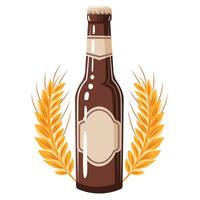 A bottle of beer with a label and a wreath of wheat ears around. vector