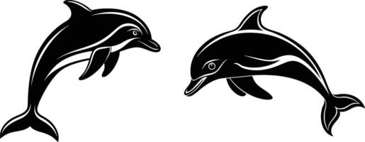 2 Set of Dolphin Silhouette Illustration Art vector