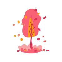 Hand drawn tree with red, pink, and orange colors. Autumn leaves. Simple design. Flat Spring theme. Icon. vector