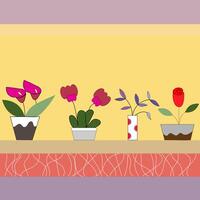 Red flower painting in a vase and cute pot on a soft background vector