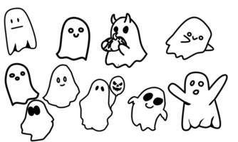 a group of ghostly characters are shown in black and white vector