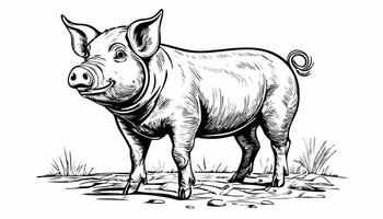 Pig Sketch Style - Animal Farm Mammal Pork Meat Hog Beef Drawn vector