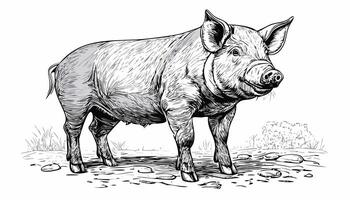 Pig Sketch Style - Animal Farm Mammal Pork Meat Hog Beef Drawn vector