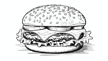 Hamburger Burger Cheeseburger Sketch Style - Beef Bread Meet Drawn vector