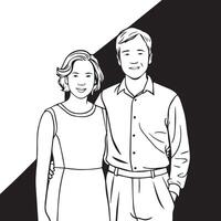A happy couple cherishing each other in a black and white artwork on a white background. vector