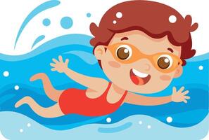 Happy girl swimming freestyle in a pool wearing goggles vector