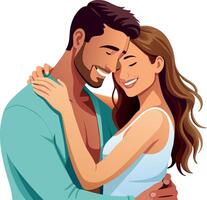 Young couple embracing each other tenderly while smiling- vector