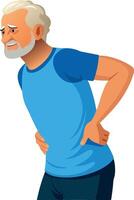 Senior man suffering from back pain while training vector