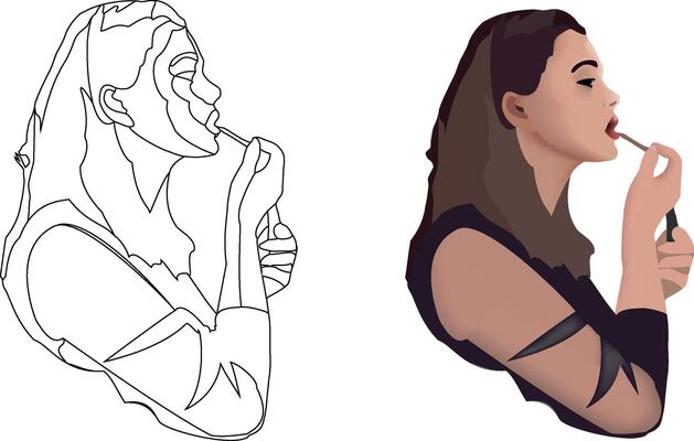Female profile person intent on wearing makeup-