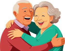 Happy senior couple embracing and laughing together- vector