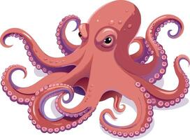 Giant pacific octopus showing powerful tentacles on white background vector