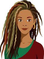 close-up of a woman with a particular long hairstyle of dreadlocks - vector