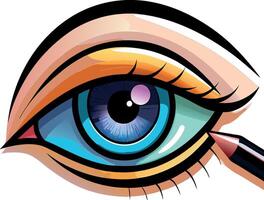 Makeup artist applying eyeliner on eye with rainbow eyeshadow- vector