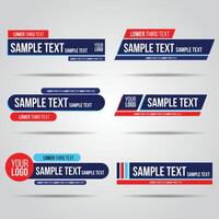 Lower third blue red design template modern contemporary. Set of banners bar screen broadcast bar name. Collection 6 of lower third for editing on transparent background. vector