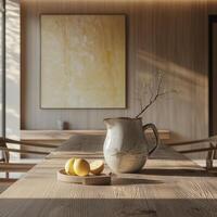 a portrait photo, focusing on living room and traditional spaces in Japandi-style homes, capturing the essence of traditional architecture. Japanese and Scandinavian photo