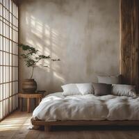 a portrait photo, focusing on living room and traditional spaces in Japandi-style homes, capturing the essence of traditional architecture. Japanese and Scandinavian photo