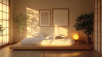a portrait photo, focusing on living room and traditional spaces in Japandi-style homes, capturing the essence of traditional architecture. Japanese and Scandinavian photo