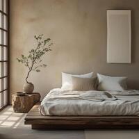 a portrait photo, focusing on living room and traditional spaces in Japandi-style homes, capturing the essence of traditional architecture. Japanese and Scandinavian photo
