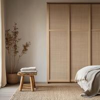 a portrait photo, focusing on living room and traditional spaces in Japandi-style homes, capturing the essence of traditional architecture. Japanese and Scandinavian photo