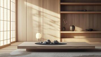 a portrait photo, focusing on living room and traditional spaces in Japandi-style homes, capturing the essence of traditional architecture. Japanese and Scandinavian photo