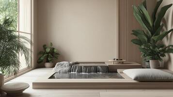 a portrait photo, focusing on living room and traditional spaces in Japandi-style homes, capturing the essence of traditional architecture. Japanese and Scandinavian photo