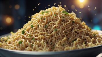 A Horrifying D Rendered Dish of Noodles Wriggling like Worms Under Forensic Examination. photo