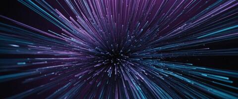A purple and blue abstract background with radial lines representing data flow or an optical fiber explosion star. photo