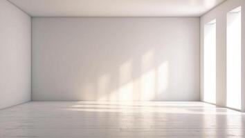 Abstract white empty room with white walls and floor and sunlight. photo