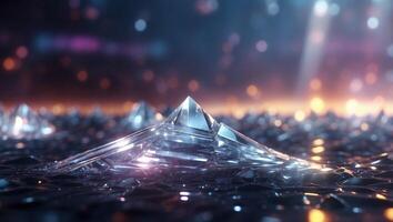 Alien Landscape of Crystalline Structures Refracting Light into Beams on a High Technology Background. photo