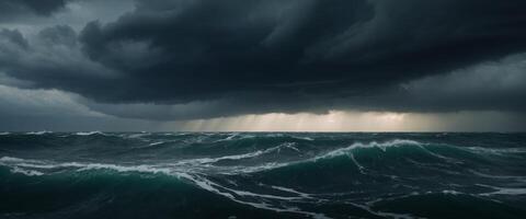 Anxiety depicted through a stormy ocean scene, with dark clouds and turbulent waves. photo