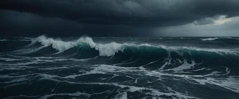 Anxiety depicted through a stormy ocean scene, with dark clouds and turbulent waves. photo
