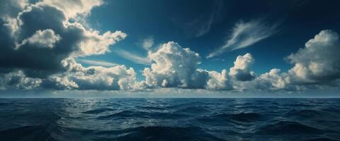 Artistic representation of the deep sea merged with the sky and clouds, capturing the essence of the ocean. photo