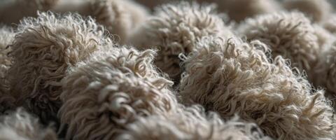 Background of staples of white sheep wool with a soft. photo