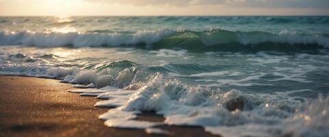 Beautiful background image of the sea surface near the shore The rustling of the waves and small caps of white foam on the waves. photo