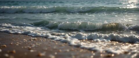 Beautiful background image of the sea surface near the shore The rustling of the waves and small caps of white foam on the waves. photo